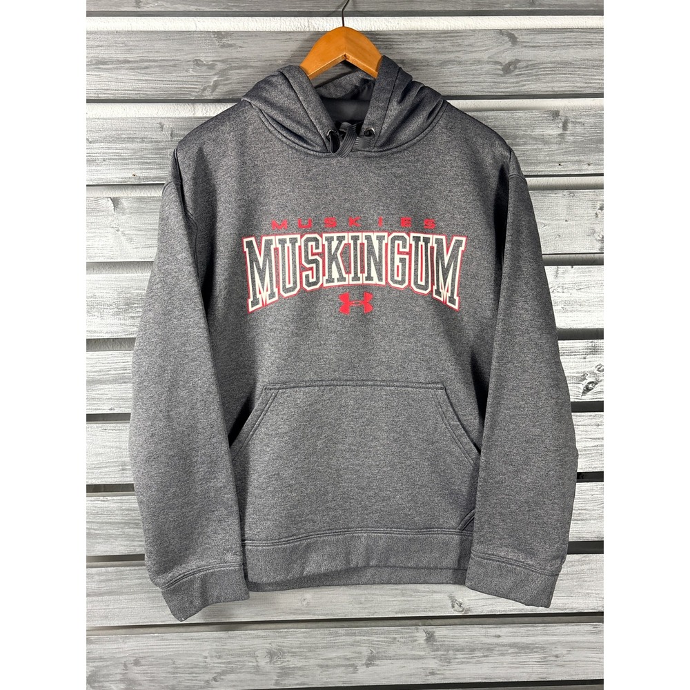 Under Armour Muskingum University Muskies Hoodie Mens M Gray Sweatshirt vtg